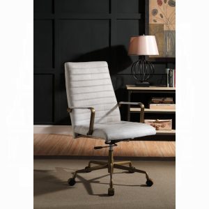 900266-Duralo-Vintage-White-Top-Grain-Leather-Office-Chair with swivel and adjustable seat height